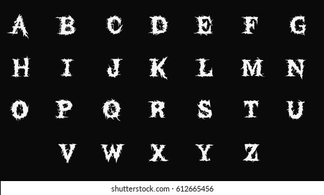 Horror Font - Vector - White Distorted Font on Black Background