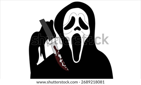Horror Ghost Masked Killer with Bloody Knife Silhouette Vector