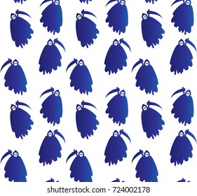 Horror ghost seamless pattern blue and white, demon of death background texture for Halloween celebration themes, ceramic design vector illustration