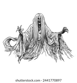 Horror Ghost skull in the air generative.Vintage Hand-drawing.vector illustration.