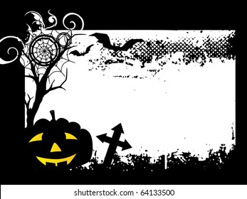 horror graveyard background with pumpkin, dry tree
