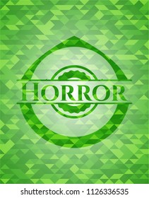 Horror green emblem. Mosaic background
