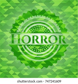 Horror green emblem. Mosaic background