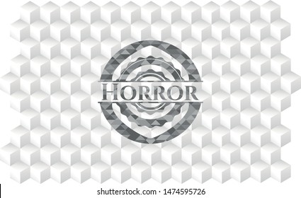 Horror grey badge with geometric cube white background