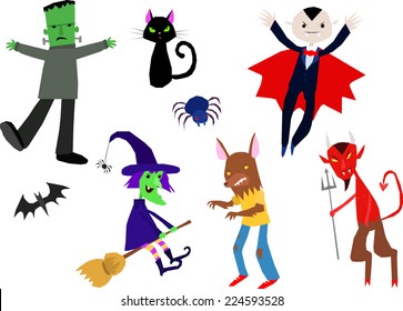 Horror Halloween Characters simple vector set