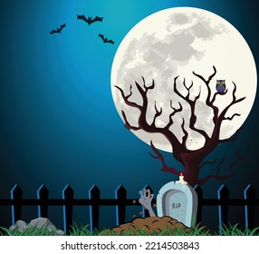 Horror Halloween Grave Yard With Moon 