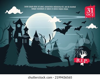 Horror Halloween on blue gradient background