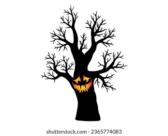 Horror Halloween Tree Line Art