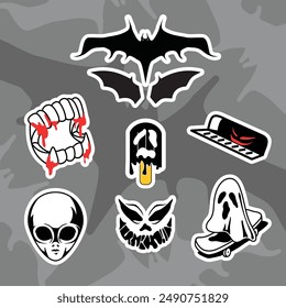 "Horror Haunted Hallowen Sticker Logo" perfekt für Aufkleber, Merchandise und Bekleidungsdesigns. Dieses Paket bietet hochwertige, auffällige Designs, einfach zu bedienen und skalierbar.