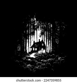 Horror House istanding alone in the dark forest