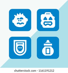 horror icon. 4 horror set with ossuary, skull, scared and zombie vector icons for web and mobile app