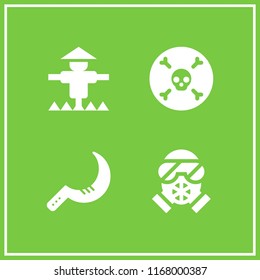 horror icon. 4 horror vector set. scythe, scarecrow, gas mask and death icons for web and design about horror theme