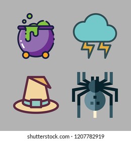 horror icon set. vector set about cauldron, spider, witch and thunder icons set.