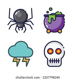 horror icon set. vector set about skull, spider, thunder and cauldron icons set.