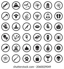Iconos de terror. Diseño Plano Negro En Círculo. Ilustración vectorial.