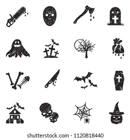 Horror Icons. Black Scribble Design. Vector Illustration.