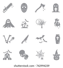 Horror Icons. Gray Flat Design. Vector Illustration. 
