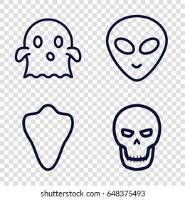 Horror icons set. set of 4 horror outline icons such as animal fang, skull, ghost
