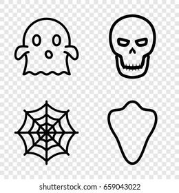 Horror icons set. set of 4 horror outline icons such as animal fang, spider web, skull