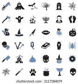 Horror Icons. Two Tone Flat Design. Vector Illustration.