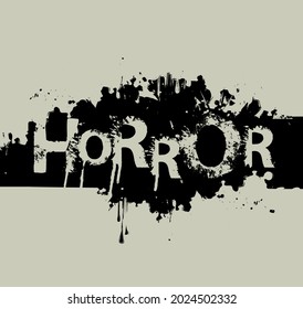 HORROR lettering with scary letters in grunge style. Vector illustration in the form of an abstract inscription with sinister black spots and drips. Halloween party style