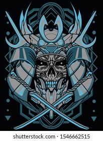 horror Mecha Samurai Mask Geometry Style for t shirt design
