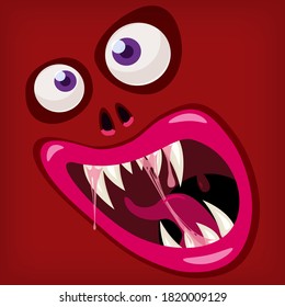 Horror Monster open mouth creepy and scary. Funny jaws teeths drool slime creatures expression monster characters. Vector isolated illustration cartoon style