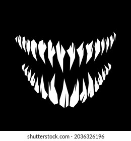 Horror Monster And Vampire Fangs Teeth Silhouette Vector Illustration Isolated On Black Background