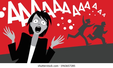 Horror movie. Frightened people. Fear, horror, nightmare. Vector image for illustrations.