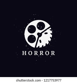 Horror movie logo concept with dark background. Saw and film scary ghost circle icon.