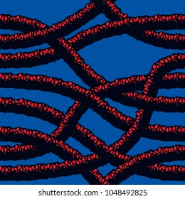 Horror movie style seamless pattern, vector background. Tangled roots or gut biological life form weird endless illustration. Usable for fabric, wallpaper, wrapping, web and print.