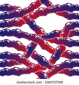 Horror movie style seamless pattern, vector background. Tangled roots or gut biological life form weird endless illustration. Usable for fabric, wallpaper, wrapping, web and print.