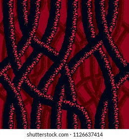 Horror movie style seamless pattern, vector background. Tangled roots or gut biological life form weird endless illustration. Usable for fabric, wallpaper, wrapping, web and print.