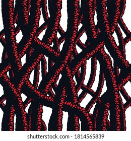 Horror movie style seamless pattern, vector background. Tangled roots or gut biological life form weird endless illustration. Hard Rock and Heavy metal subculture music textile fashion stylish design.