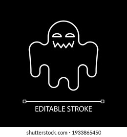 Horror movie white linear icon for dark theme. Scary film genre, creepy ghost story. Thin line customizable illustration. Isolated vector contour symbol for night mode. Editable stroke