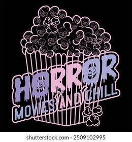 HORROR MOVIES AND CHILL  FUNNY HALLOWEEN T-SHIRT DESIGN