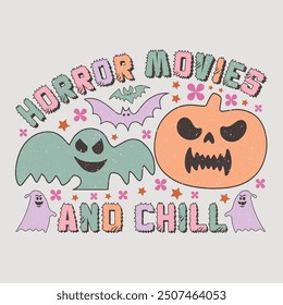 Horror Movies And Chill Halloween T-Shirt Sublimation Design Graphic.