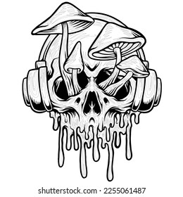 Horror Mushroom Skull hand draw vector coloring page.