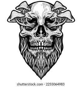 Horror Mushroom Skull hand draw vector coloring page.