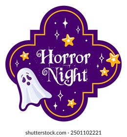 Horror Night Ghost Icon featuring Stars and a Vibrant Purple Background for a Fun Celebration