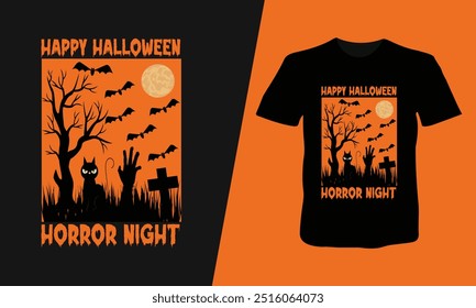 Camiseta de Halloween de la noche del horror, diseño imprimible de la camiseta, diseño de la camiseta de Halloween,