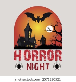 Horror night Halloween t-shirt template design black house tree  moon black ghost  bat and night background ghost print t-shirt, Halloween dark background