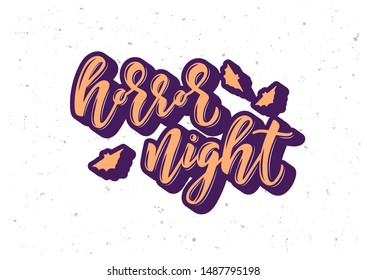 Horror night hand drawn lettering. Happy Halloween. Template banner, poster, flyer, greeting card, web design, print design. Vector illustration.