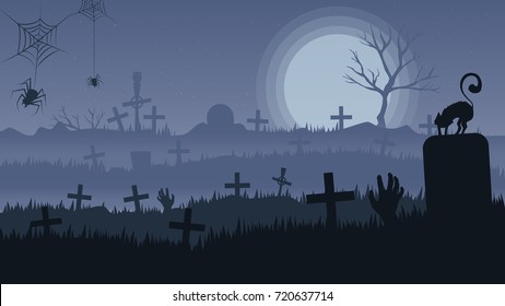 Horror Night. night landscape of graveyard Halloween design concept.