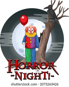 Horror Night logo with creepy clown illustration