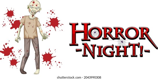 Horror Night text design with creepy zombie illustration