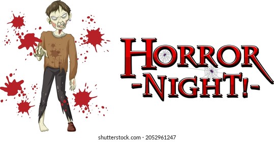 Horror Night text design with creepy zombie illustration