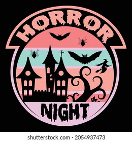 Horror night, Typography and calligraphy Halloween design printing for banner, mug, poster, t shirt etc, Vector illustration