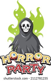 Horror Party Halloween banner with scary ghost  illustration