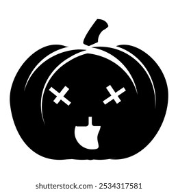 Horror pumpkin silhouette with crazy face for your design for the holiday Halloween. Halloween celebration. Halloween pumpkin face. Vector illustration 